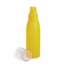 黄色的化妆品奶油瓶喷雾打开孤立的白色巴克