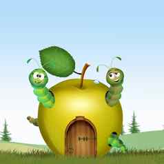 毛毛虫房子绿色苹果
