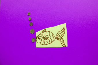 有趣的鱼泡沫紫色的背景<strong>傻瓜</strong>的一天