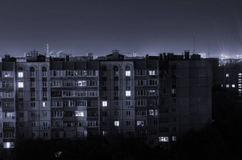 晚上长曝光照片地板高层建筑黑色的白色颜色大城市生活这里!