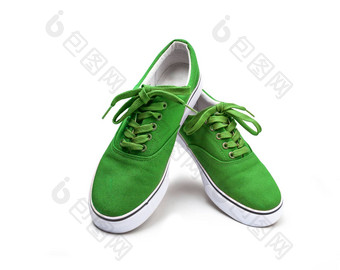 一对绿色帆布鞋子孤立的白色