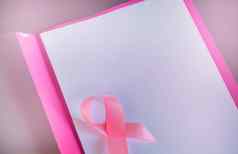 粉红色的丝带表纸提高意识乳房癌症复制空间前视图