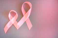 粉红色的丝带提高意识乳房癌症图像灰色的背景复制空间