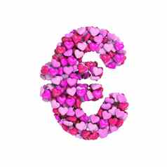 情人节欧元货币标志粉红色的心象征爱激情婚礼概念
