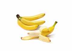 群香蕉一半去皮香蕉孤立的白色
