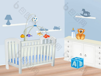 婴儿蓝色的卧室