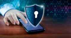 盾互联网电话智能手机受保护的黑客攻击防火墙商人新闻受保护的电话互联网空间把消息
