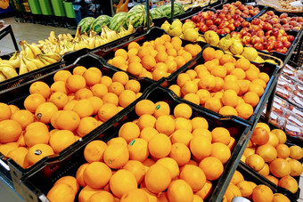 视图架子上水果超市市场食物背景