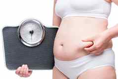概念照片时间失去重量!女脂肪肚子特写镜头