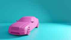 风格插图粉红色的车