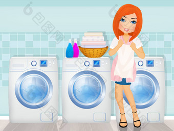 女人洗衣洗衣房间