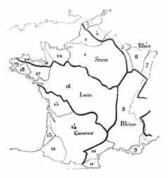地图法国划分22盆地古董雕刻