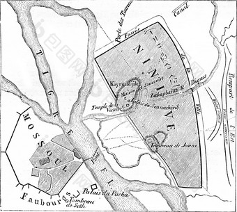 地图废墟尼尼微古董雕刻