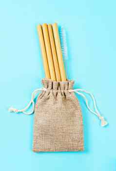 可重用的竹子吸管清洁刷棉花袋