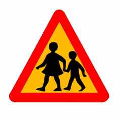 孩子们穿越交通标志孤立的