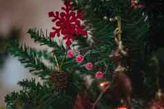 圣诞节玩具形式blue-red-white古董star-snowflake圣诞节装饰圣诞节树特写镜头