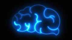 电脑生成的图标大脑霓虹灯光运行蜿蜒呈现