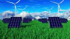 呈现生态绿色景观太阳能电池风车电脑一代背景