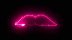 电脑生成的背景霓虹灯光吸引了胡子形状呈现胡子图标发光的闪亮的行