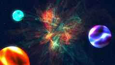 电脑生成的色彩斑斓的宇宙景观螺旋星云行星星系布满星星的背景呈现
