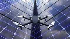 现代闪亮的四轴飞行器太阳能面板渲染背景技术科学显示
