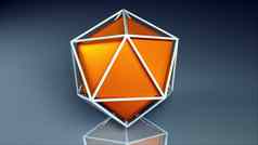 电脑生成的二十面体橙色柏拉图式的内部晶格呈现几何形状
