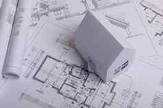 白色家庭纸房子房子项目计划蓝图背景简约简单的概念风格水平取向