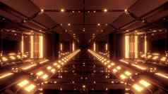未来主义的科幻金属隧道走廊不错的发光的灯呈现背景壁纸