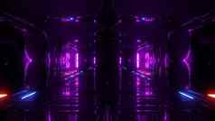 未来主义的科幻幻想外星人机库隧道走廊插图玻璃底不错的反射壁纸背景
