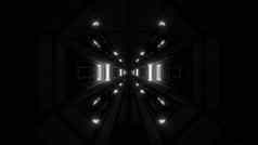 黑暗清洁未来主义的科幻空间机库隧道走廊很酷的反映灯插图背景壁纸设计