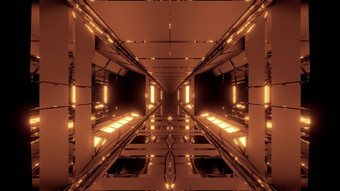 独特的高<strong>对比</strong>未来主义的空间科幻机库隧道走廊插图壁纸背景设计