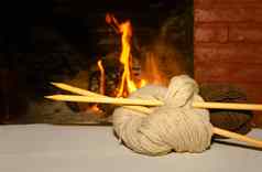冬天概念针织羊毛经编针织物针火首页木背景