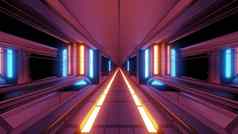未来主义的科幻幻想空间机库隧道走廊热金属插图壁纸背景