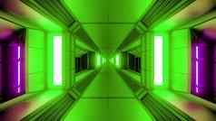 未来主义的科幻空间隧道走廊发光的灯玻璃窗户插图背景壁纸