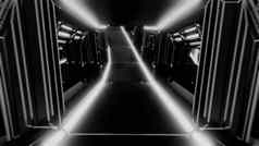 未来主义的科幻隧道走廊插图发光的灯玻璃窗户背景壁纸