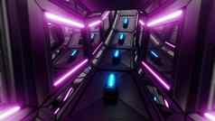 黑暗未来主义的科幻空间隧道走廊发光的灯插图背景壁纸