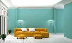 奢侈品房间黄色的沙发薄荷墙现代室内渠