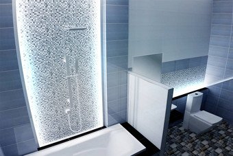 明亮的浴室设计瓷砖蓝色的现代风格呈现