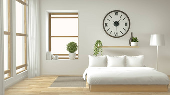首页室内墙模拟木床上窗帘装饰