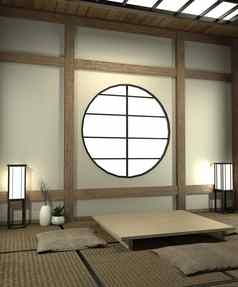 模拟日本房间榻榻米席地板上装饰日本