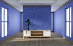 内阁设计现代生活房间紫色的砖墙whi