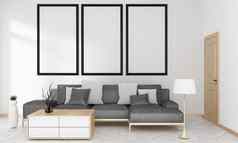 灰色的沙发生活房间模拟日本现代风格