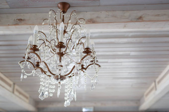水晶玻璃古董吊灯挂木光天花板光