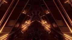 未来主义的科幻空间战争船机库隧道走廊反光玻璃窗户插图背景壁纸