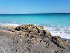 岩石沙子海岸佛罗里达海滩海洋波