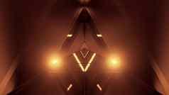发光的三角形空间船寺庙隧道走廊未来主义的科幻风格反光玻璃底插图背景壁纸