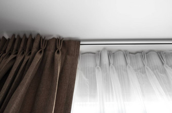 棕色（的）窗帘白色薄纱铁路白色天花板窗帘室内装饰生活睡觉房间舒适的生活首页甜蜜的confy首页