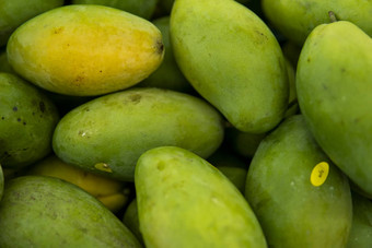 纹理绿色多汁的新鲜的芒果水果集团新鲜的绿色芒果出售泰国水果热带生芒果热带异国情调的水果健康的维生素食物概念