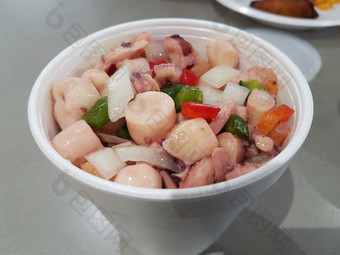 章鱼沙拉白色杯容器波多黎各rico食物