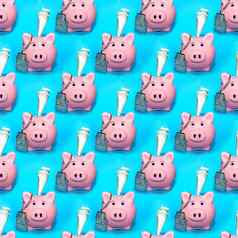 无缝的摘要业务背景粉红色的钱小猪银行蓝色的背景